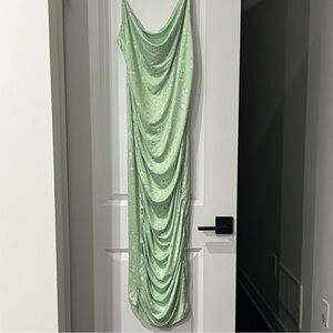 Draped Green Floral Slip Dress